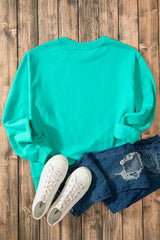 Smoke Green Solid Color Drop Shoulder Terry Sweatshirt