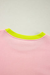 Light Pink Plus Size Colorblock Patchwork Crew Neck Sweatshirt