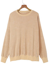 Khaki Plain Drop Shoulder Ribbed Trim Oversized Sweatshirt