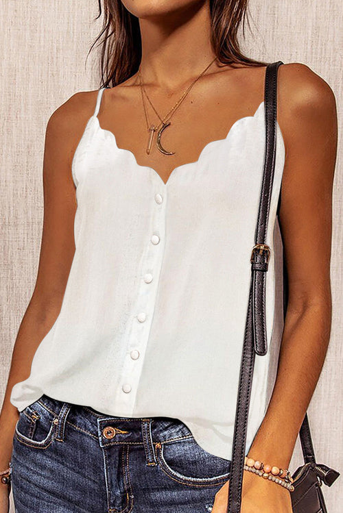 White Spaghetti Straps Buttoned V Neck Vest