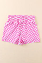 Pink Plaid Print High Waisted Athletic Shorts