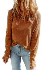 Blue Exposed Seam Textured Pullover Long Sleeve Top