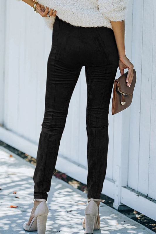 Black Mid Rise Faux Suede Skinny Leggings