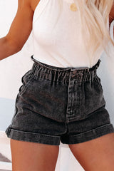 Dusty Pink Vintage Washed Frilled High Waist Denim Shorts