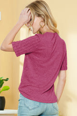 Gray Ribbed Splicing Short Sleeve Round Neck T-shirt