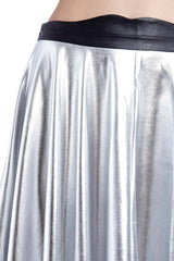 Silver Pleated Midi Skirt in Metallic