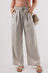 Jet Stream Solid Pleated Drawstring High Waist Wide Leg Pants