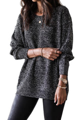 Black Mixed Pattern Long Sleeve Tunic Sweater