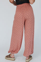 Pink Boho Floral Printed Wide Leg Jogger Pants