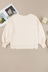 White Solid Color Waffle Drop Shoulder Plus Size Sweatshirt