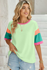 Light Blue Color Block Sleeve Round Neck Oversize Top