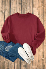 Smoke Green Solid Color Drop Shoulder Terry Sweatshirt