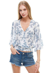 LONG SLEEVE SURPLICE FLORAL TOP