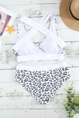 White Leopard Print Criss Cross Bikini Set