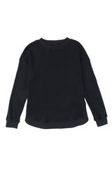 Black Crew Neck Ribbed Trim Knit Long Sleeve Top