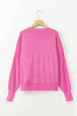 Hot Pink Exposed Seam Oversized Cropped Sweater