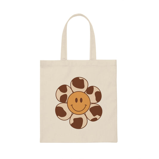 Retro Flower Smiley Canvas Tote Bag