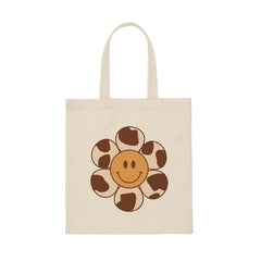 Retro Flower Smiley Canvas Tote Bag