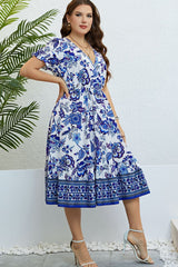 Honey Floral Flounce Sleeve Surplice Dress