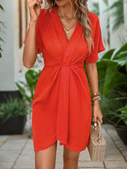 Ruched High-Low Short Sleeve Dress