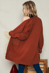 Chestnut Weave Knit Side Pockets Plus Size Cardigan