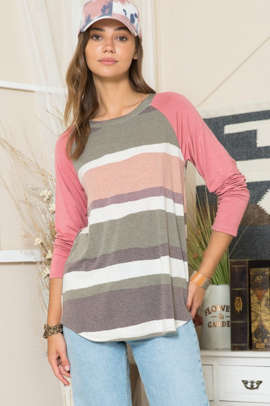 Celeste Full Size Striped Contrast Long Sleeve T-Shirt