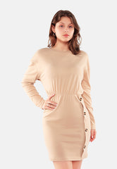 Fitted Button Detail Bodycon Dress