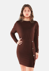 Fitted Button Detail Bodycon Dress