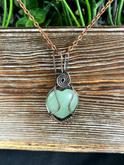 Small Green Aventurine Gemstone Wire Wrapped Pendant Heart Shaped