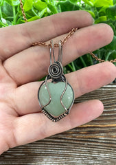 Small Green Aventurine Gemstone Wire Wrapped Pendant Heart Shaped