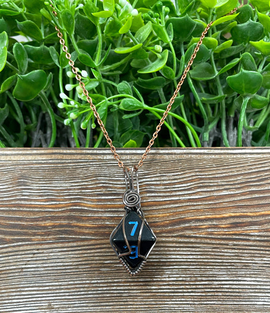 Black Wire Wrapped D8 Dice Pendant