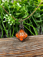 Orange Wire Wrapped D10 Dice Pendant