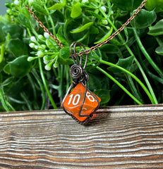 Orange Wire Wrapped D10 Dice Pendant