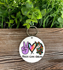 Peace Love Unicorns, MDF Round Keychain, , Boho Fun