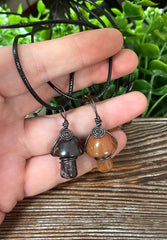 Wire Wrapped Mushroom, Random Gemstone Necklace,Tigers Eye Sodalite