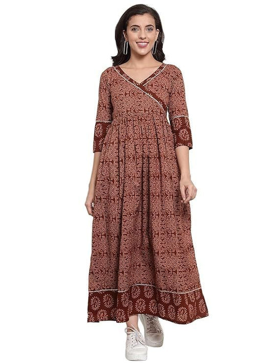 Women's Maxi A-Line Dress (Size-S) (COLOR-BROWN)