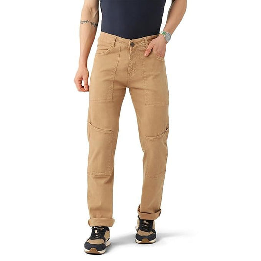 Men Straight fit Stretchable Denim loose Jeans (Size-M) (Color-BROWN)