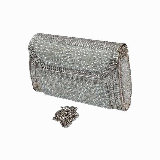 Beautiful Party Wear White Pearl Clutch Bag