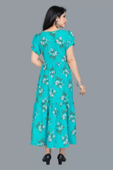 Women's Printed Crepe Stitched Anarkali Gown (Light Blue) (Size XL)