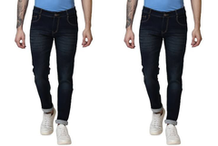 Mens Slim Mid Rise Jeans pack of 2 DARK BLUE 28