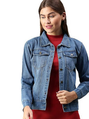 Women's Denim Jacket Cotton Blend Mild Wash Short Length (Size-XL)