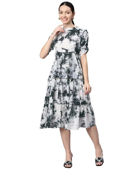 Cotton Tie-Dye Print Dress (Size-L) (COLOR-BLACK&WHITE)