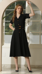 WOOD BUTTON BLACK DRESS (Size S)