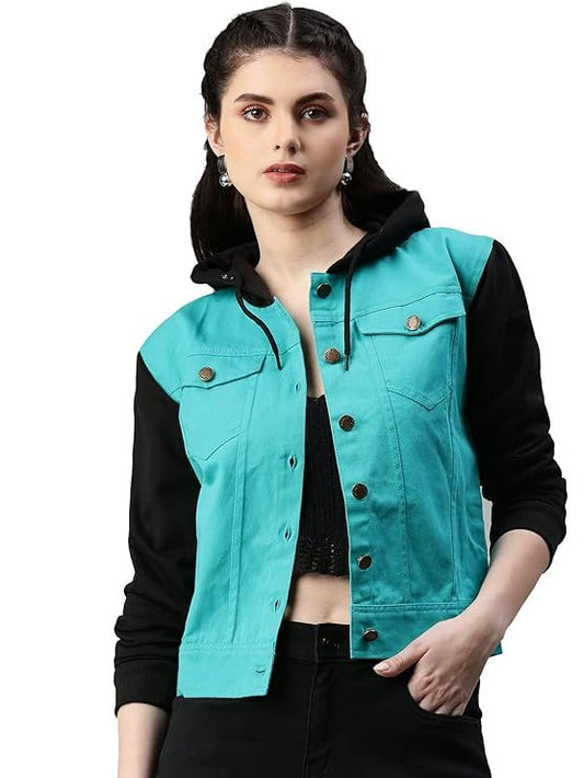 Versatile Stipped Sleeves Denim Jacket for Women & Girls - Flattering