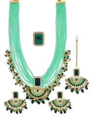 Women Stone-Studded Layered Jewellery Set  1 necklace, 1 pair of