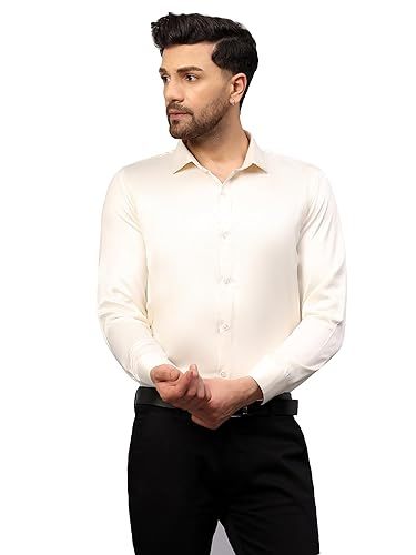 Men Regular Fit Full Sleeve Satin Silk Shirt (Size-M) (Color-CREAM)