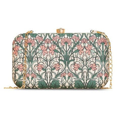 Printed Women's Jute Handcrafted Clutch PINK&GREEN