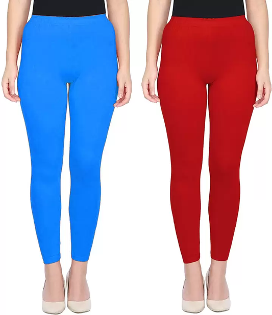 Ankle Length Western Wear Legging  (Royal Blue, Red, Solid)