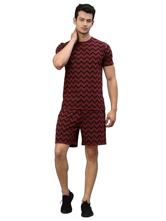 Waffle Knit Self Textured Wavy Design Co-ord Set for Men's (Size-XL)