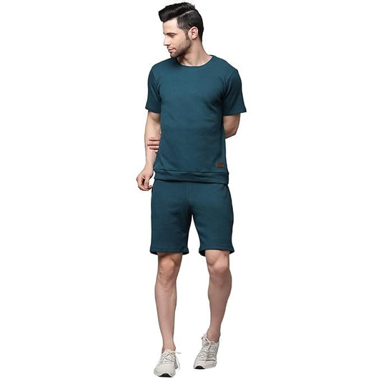 Waffle Knit Solid Co-ord Set for Men's (Tshirt with Matching shorts)